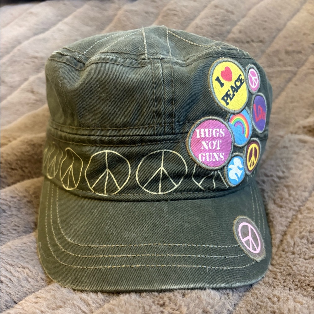 Olive Green Peace Patch Hat